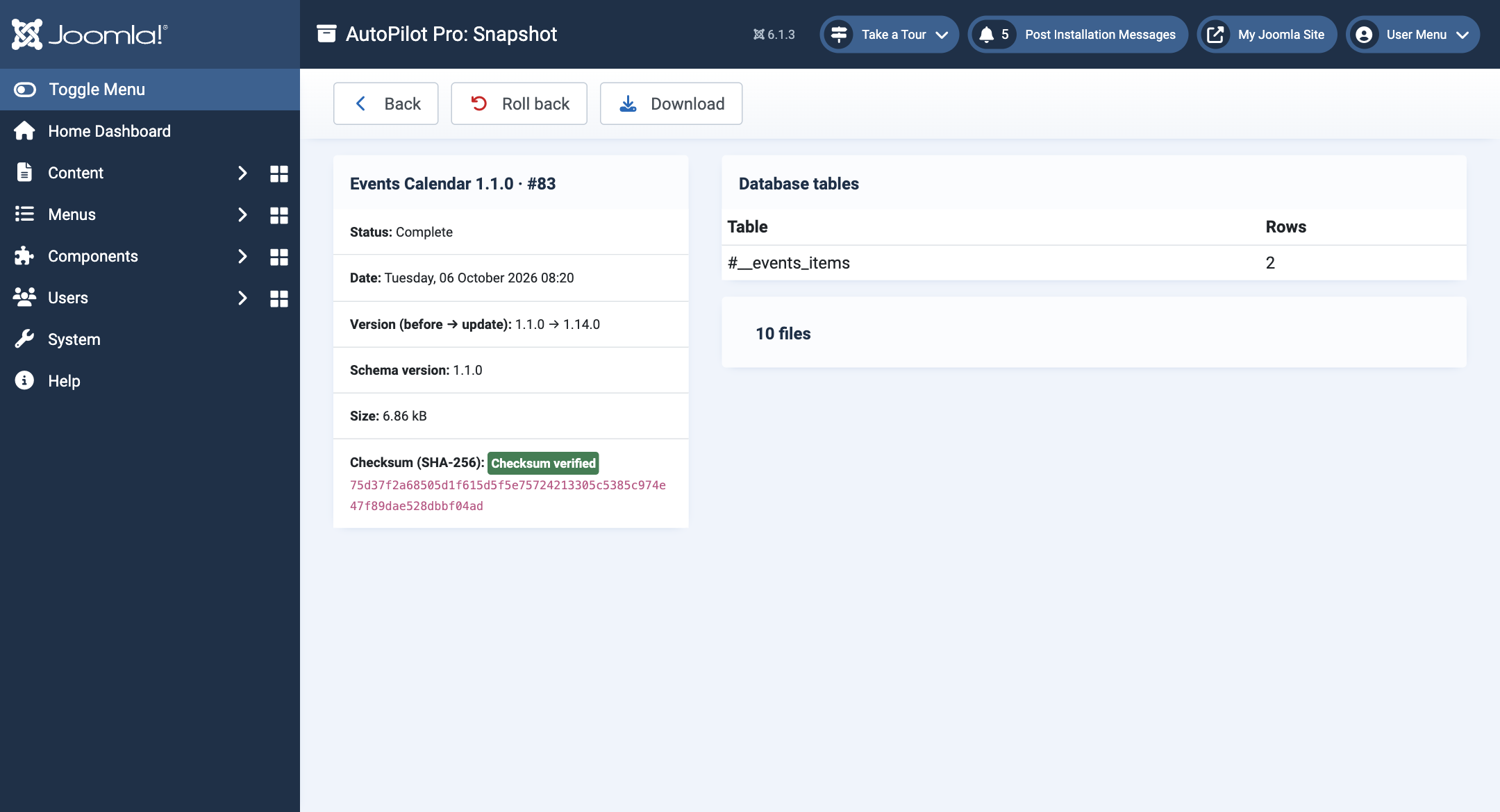 Snapshot details