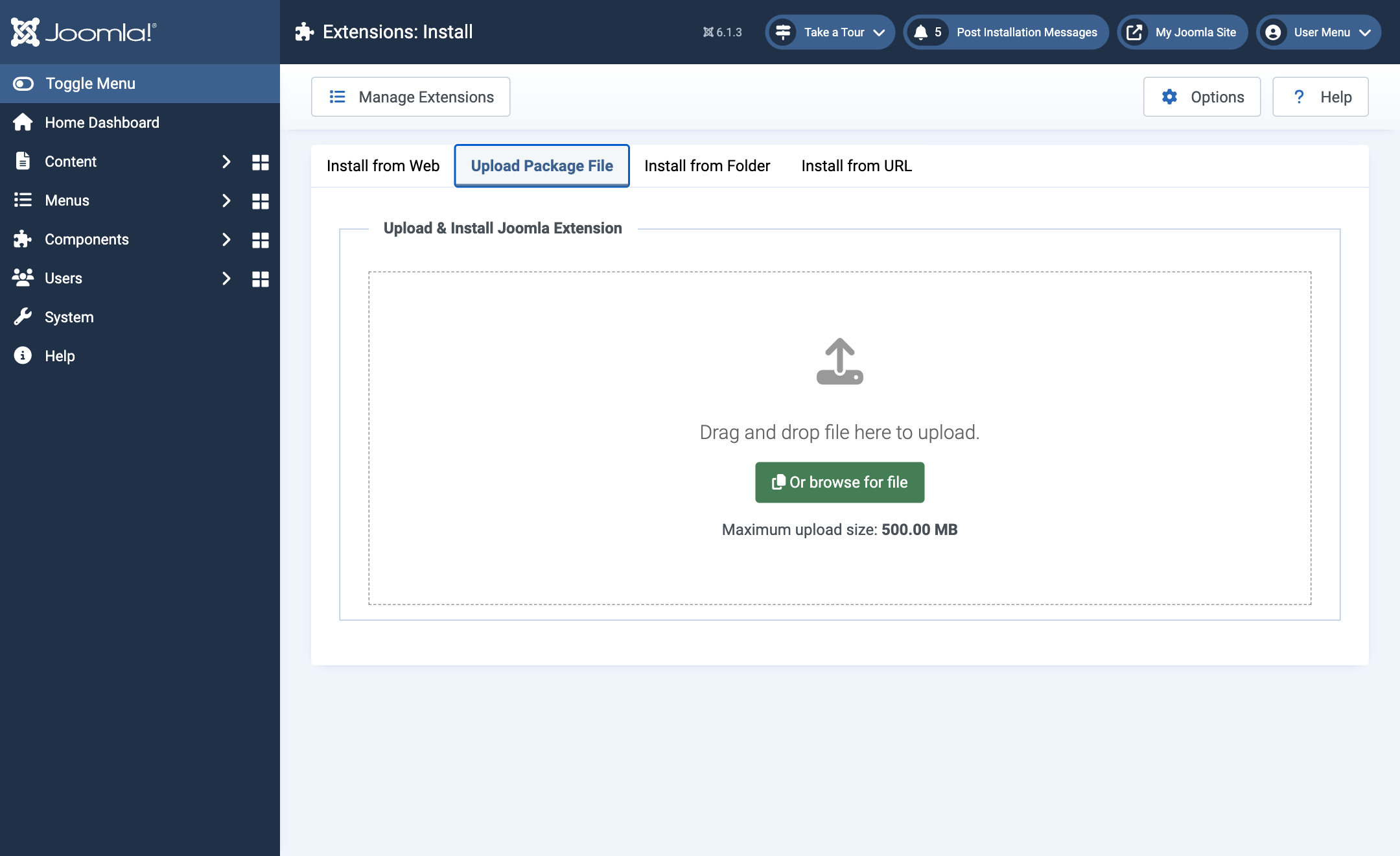 Joomla's install screen