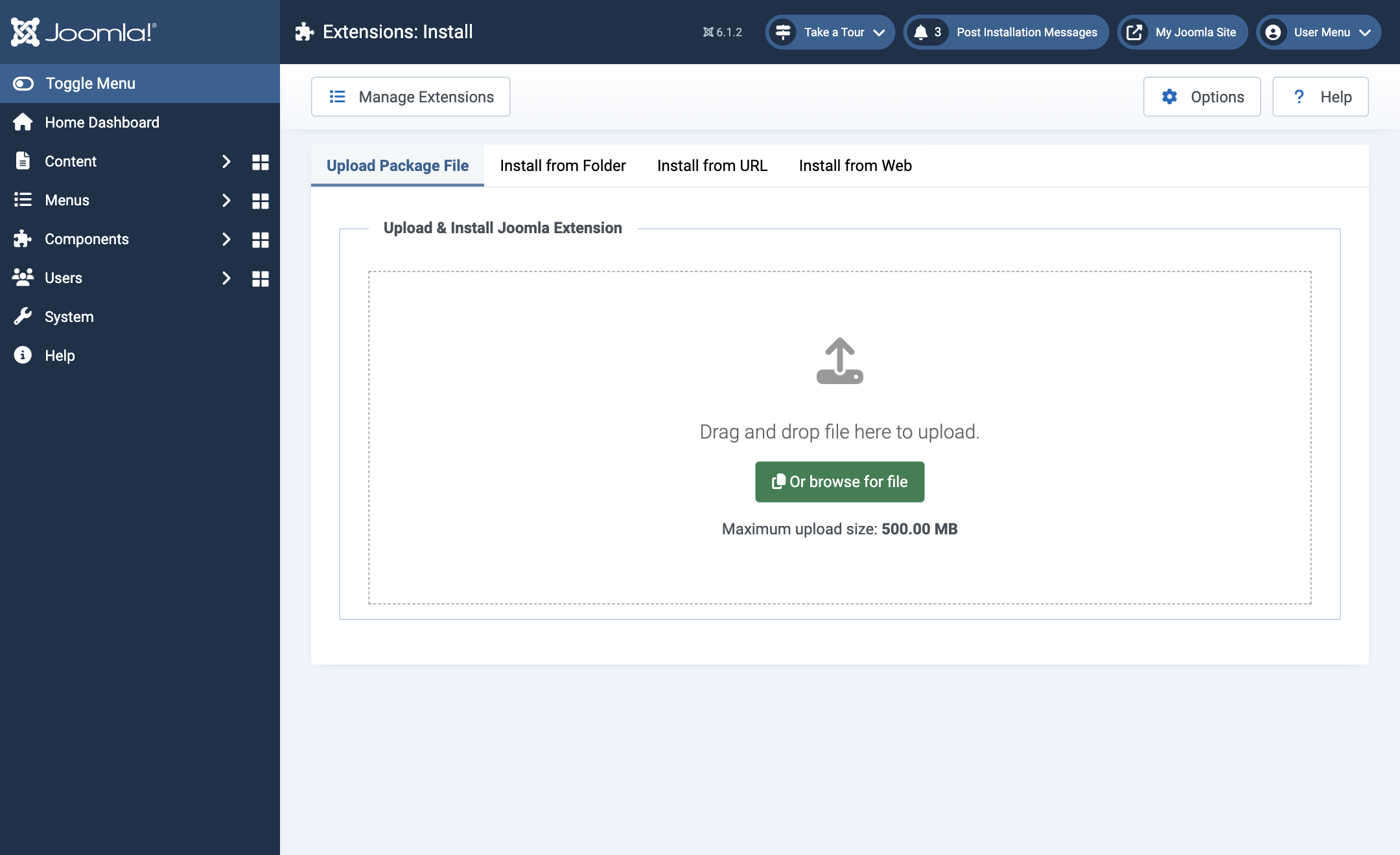 Joomla's install screen