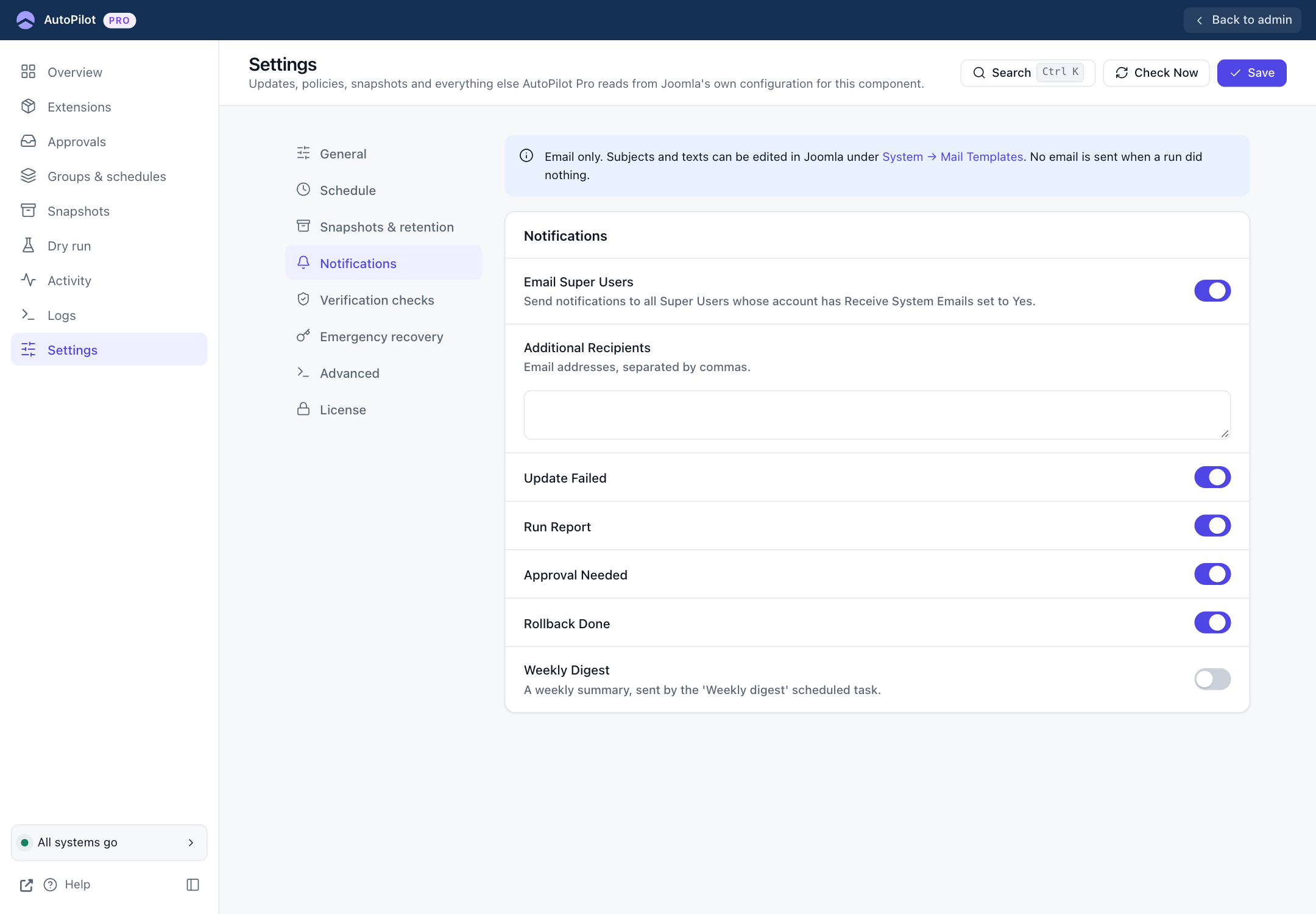 Settings: Notifications
