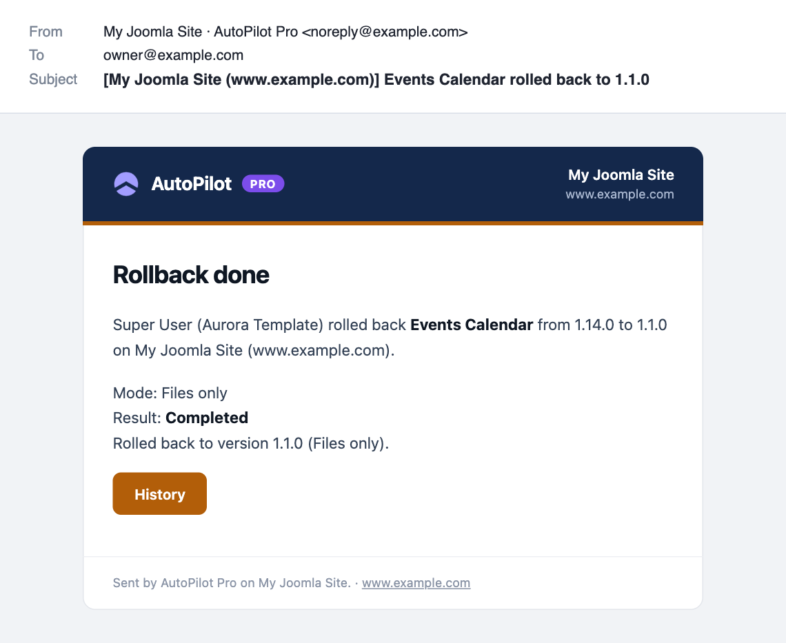 Rollback done email