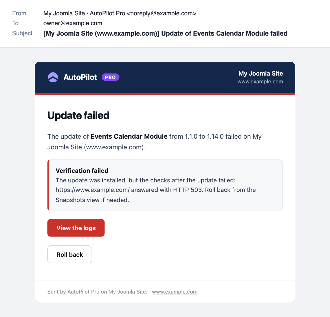 Update failed email