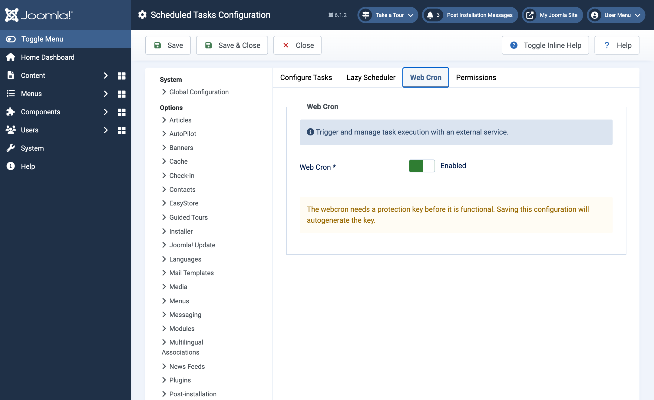 Joomla's Web Cron option, switched on