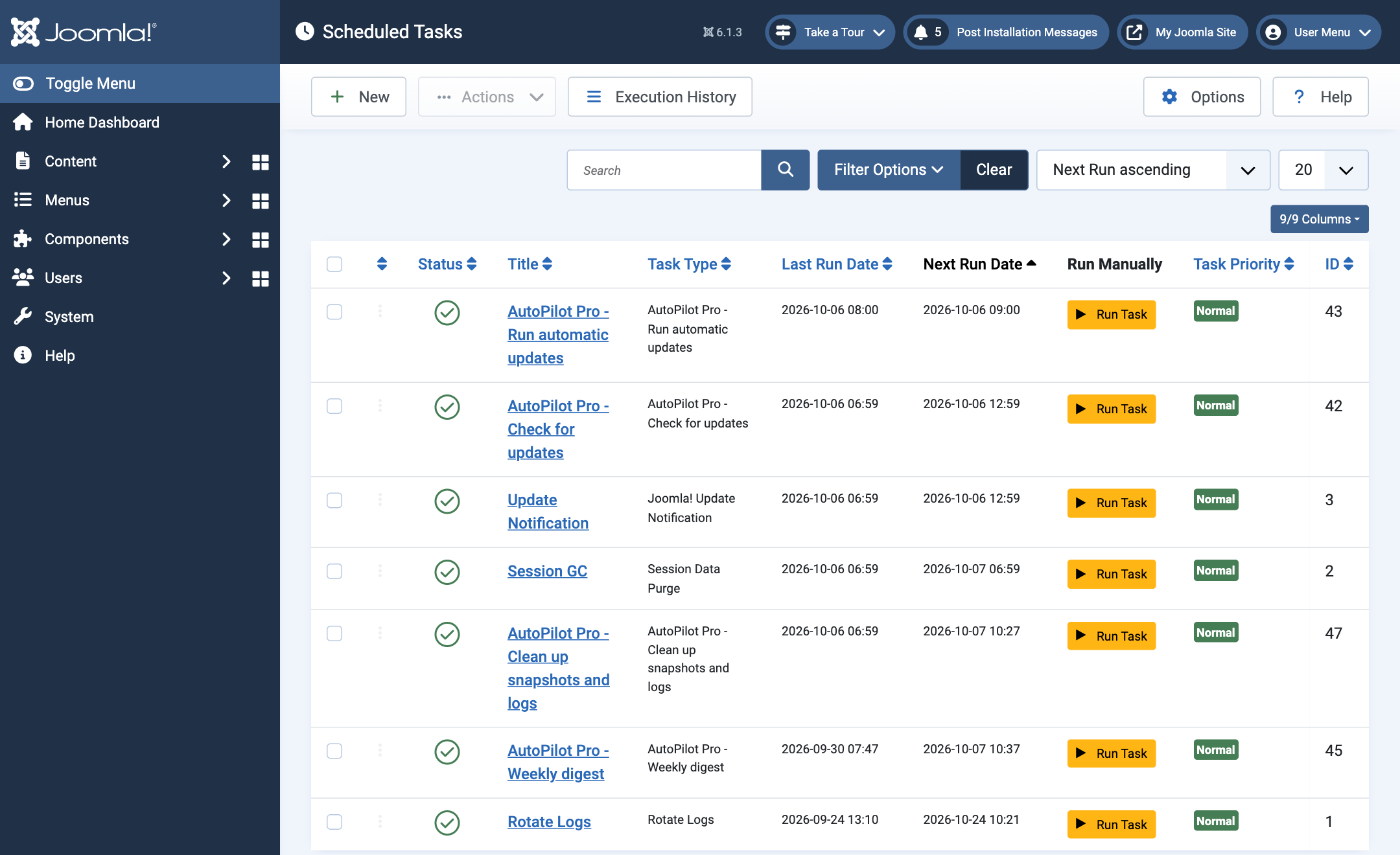AutoPilot tasks in Joomla's Scheduled Tasks