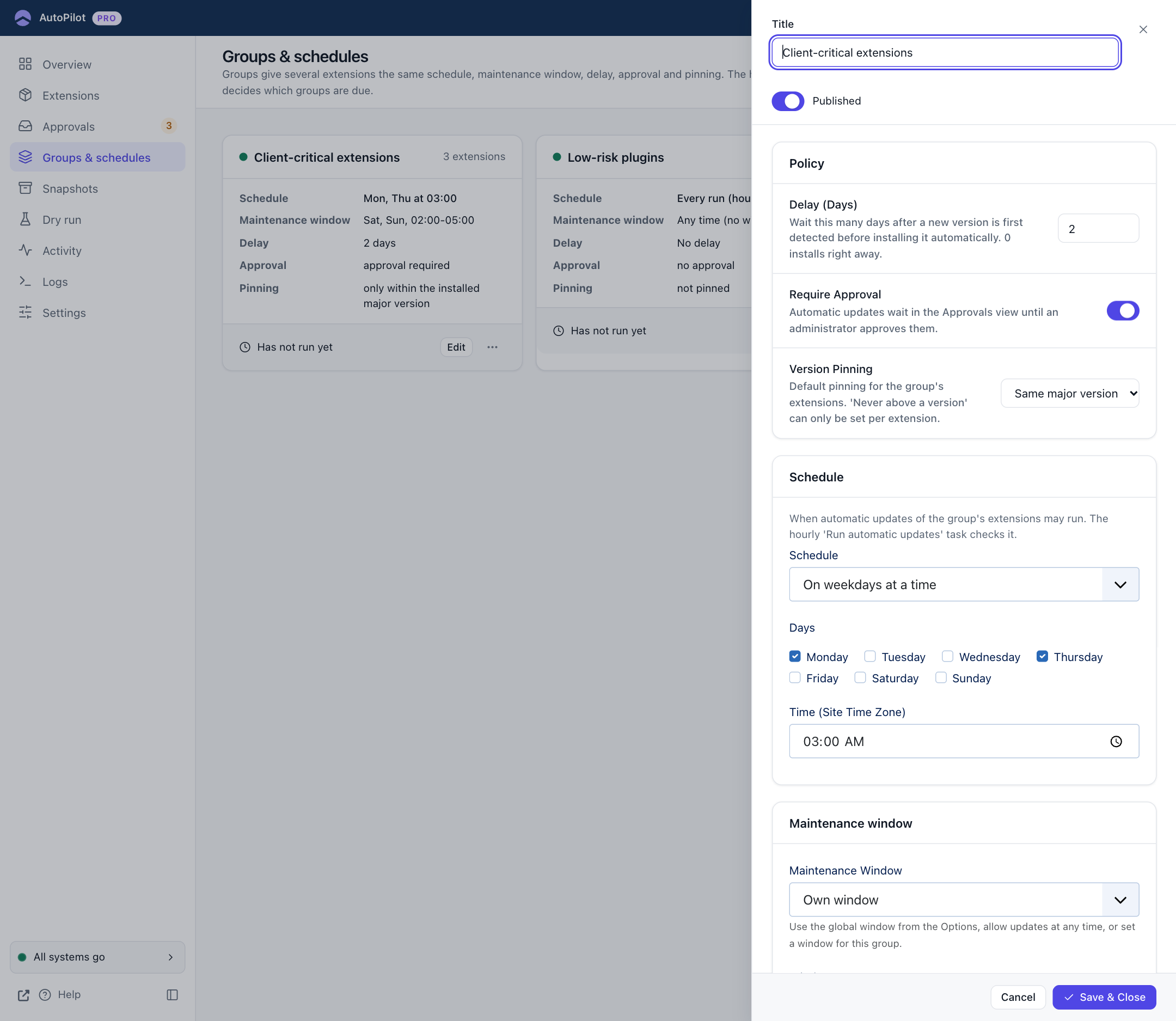 The group editor: policy and schedule