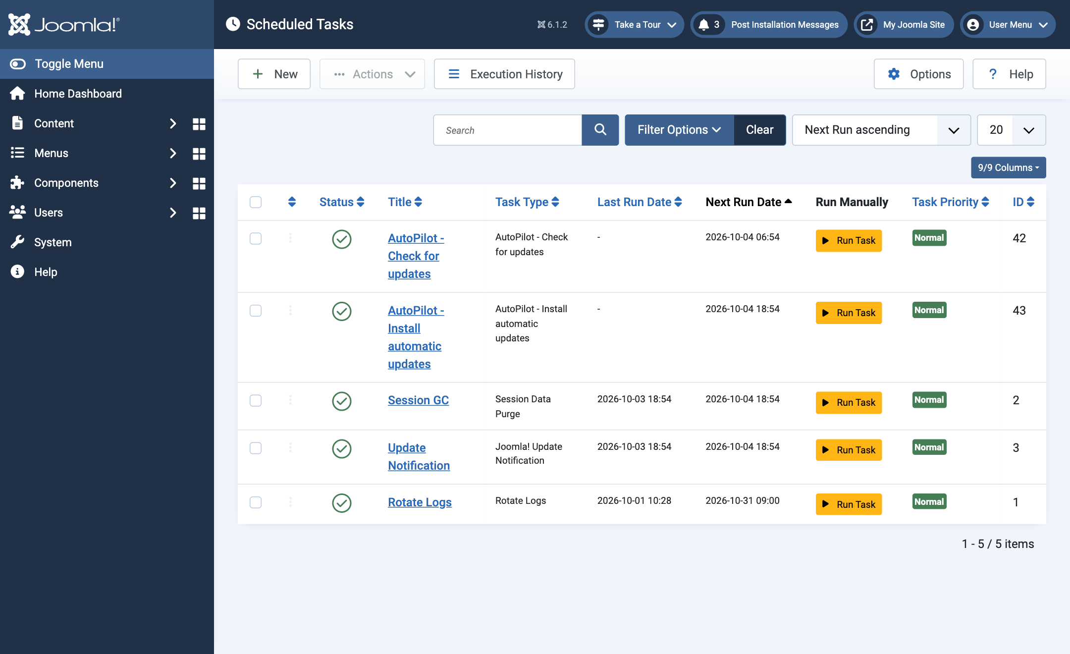 AutoPilot tasks in Joomla's Scheduled Tasks