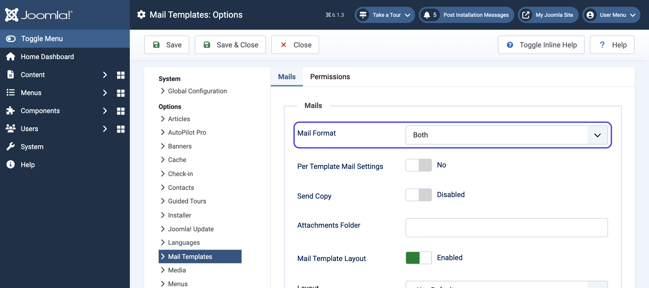 Joomla's Mail Format option