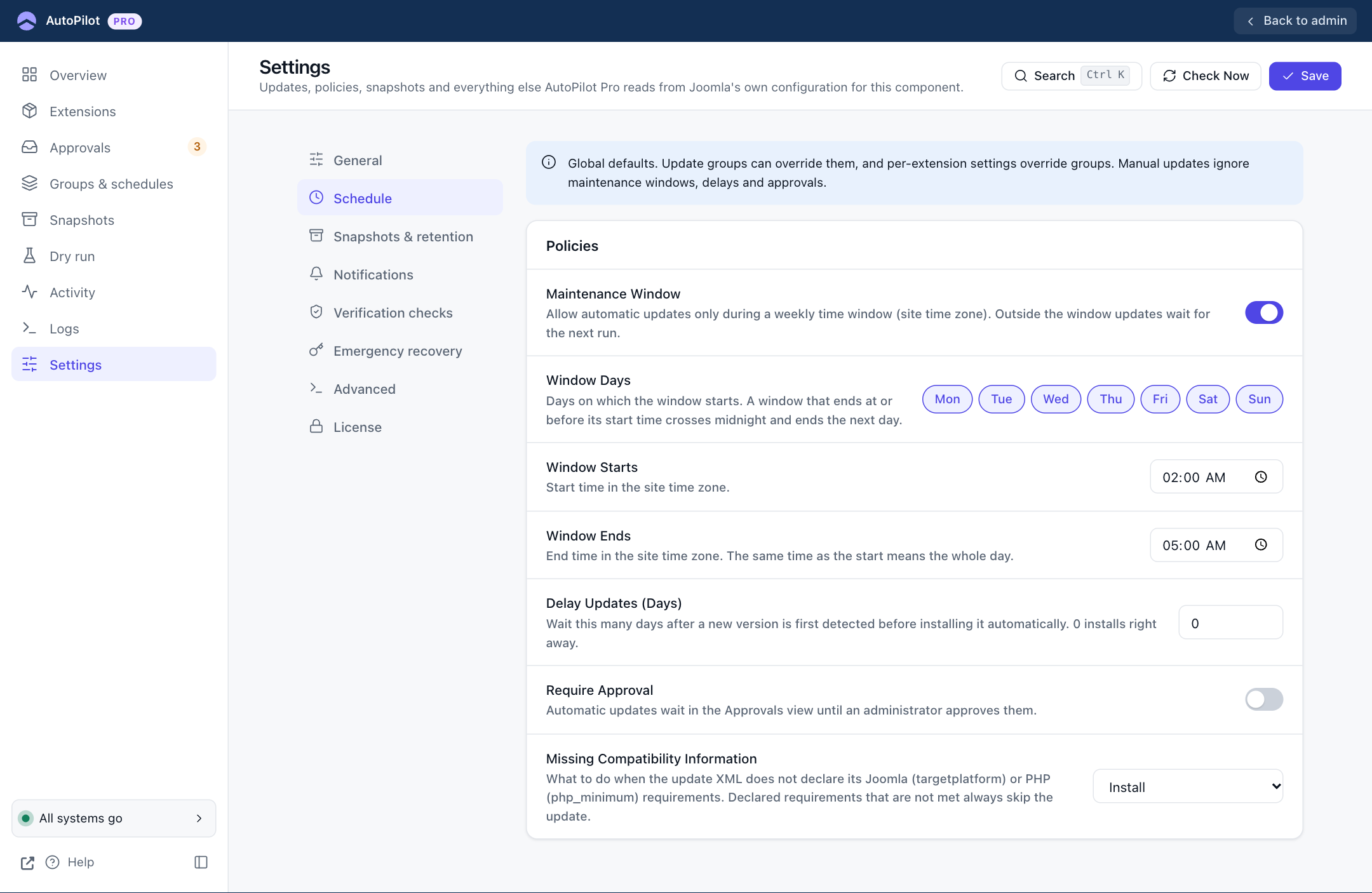 Settings: Schedule