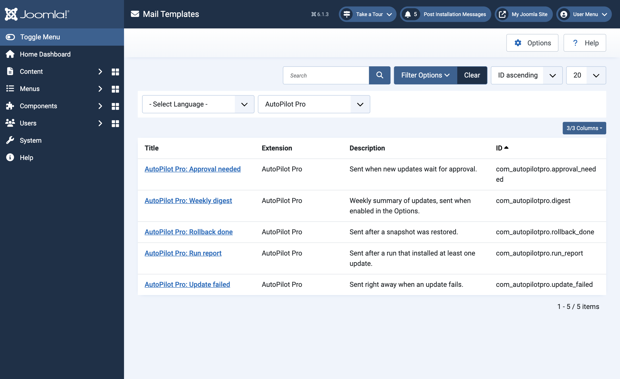 AutoPilot's mail templates in Joomla